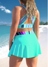 Cyan plus size,Striped plus size,ROTITA Plus Size Striped Cyan Ombre Cross Strap Bikini Set