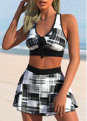 Black swimwear,Geometric swimwear,ROTITA Geometric Print High Waisted Black Bikini Set