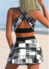 Black swimwear,Geometric swimwear,ROTITA Geometric Print High Waisted Black Bikini Set