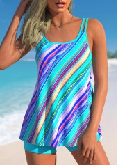 Rotita Tankini-Set mit geometrischem Streifendruck in Cyan