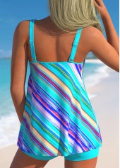 Cyan swimwear,Striped swimwear,ROTITA Cyan Geometric Stripe Print Tankini Set
