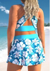 Cyan plus size,Floral plus size,ROTITA Floral Print Plus Size Cyan High Waisted Bikini Set