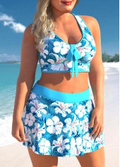Cyan plus size,Floral plus size,ROTITA Floral Print Plus Size Cyan High Waisted Bikini Set