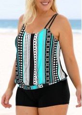 Cyan plus size,Geometric plus size,ROTITA Plus Size Cyan Geometric Print Tankini Top