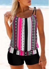Hot Pink Double Straps Polka Dot Tankini Set