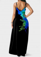 Blue dresses,Graphic dresses,ROTITA Blue Spaghetti Strap Printed Double Side Pockets Dress