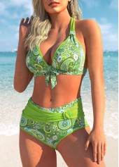 Green swimwear,Paisley swimwear,ROTITA Paisley Print Halter Green Bikini Set