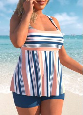 Denim Blue plus size,Striped plus size,ROTITA Striped Plus Size Multi Color Tankini Set