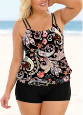 Plus Size Multi Color Paisley Print Tankini Set