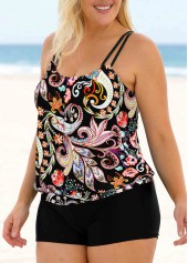 Multi Color plus size,Paisley plus size,ROTITA Plus Size Multi Color Paisley Print Tankini Top