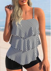 Black Striped Layered Hem Tankini Set