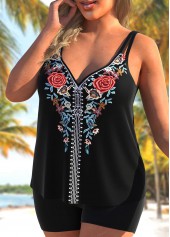 Multi Color swimwear,Tribal swimwear,ROTITA Double Straps Multi Color Tribal Print Tankini Top