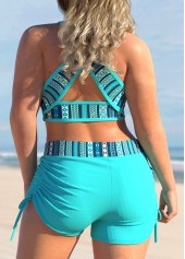 Cyan plus size,Tribal plus size,ROTITA Tribal Print Cyan Striped Plus Size Bikini Set