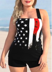 Plus Size Black American Flag Print Tankini Set