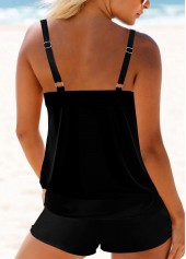 Black swimwear,Floral swimwear,ROTITA Stripe and Floral Print Double Straps Tankini Top