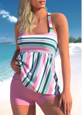 Pink swimwear,Striped swimwear,ROTITA Pink Striped Wide Strap Tankini Set