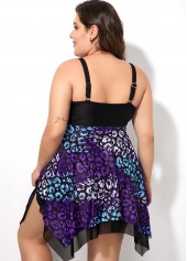 Multi Color plus size,Leopard plus size,ROTITA Plus Size Feathers Print Leopard Asymmetric Hem Swimdress Top
