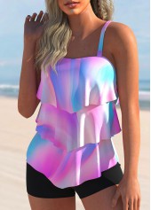 Multi Color swimwear,Ombre swimwear,ROTITA Ombre Multi Color Layered Hem Tankini Top