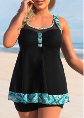 Black swimwear,Tribal swimwear,ROTITA Mesh Black Tribal Print Tankini Top