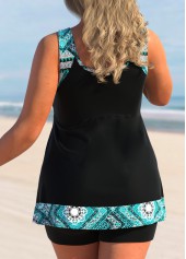 Black swimwear,Tribal swimwear,ROTITA Mesh Black Tribal Print Tankini Top