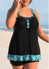 Black swimwear,Tribal swimwear,ROTITA Mesh Black Tribal Print Tankini Top