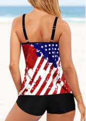 Multi Color swimwear,Flag swimwear,ROTITA American Flag Print Multi Color Tankini Top