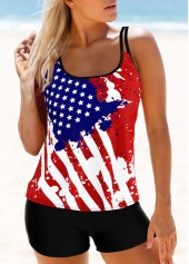 Multi Color swimwear,Flag swimwear,ROTITA American Flag Print Multi Color Tankini Top