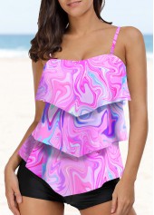 Printed Multi Color Layered Hem Tankini Set