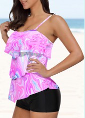 Multi Color swimwear,Marble swimwear,ROTITA Printed Multi Color Layered Hem Tankini Top