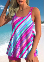 Striped swimwear,ROTITA Hot Pink Stripe Print Double Straps Tankini Set