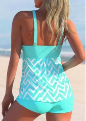 Cyan swimwear,Geometric swimwear,ROTITA Geometric Print Wide Strap Cyan Tankini Set