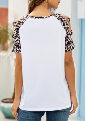 White tops,Leopard tops,Leopard White Short Sleeve Ladder Cutout T Shirt