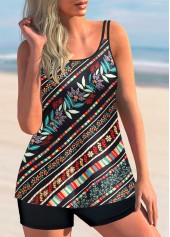 Multi Color swimwear,Floral swimwear,Double Straps Floral Print Multi Color Tankini Set