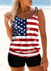 Multi Color American Flag Print Tankini Set