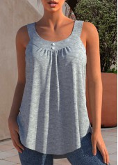 ROTITA Decorative Button Grey Marl Round Neck Tank Top