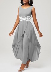 ROTITA Lace Stitching Grey Faux Two Piece Jumpsuit