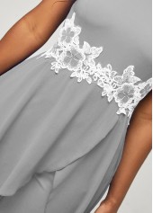 Grey jumpsuits & rompers,Plain Color jumpsuits & rompers,ROTITA Lace Stitching Grey Faux Two Piece Jumpsuit