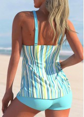 Cyan swimwear,Striped swimwear,ROTITA Cyan Stripe Print Wide Strap Tankini Set