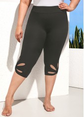 Dark Grey plus size,Plain Color plus size,ROTITA Petal Shape Hollow Plus Size Dark Grey Shorts