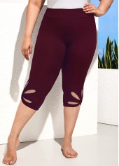 Wine Red plus size,Plain Color plus size,ROTITA Petal Shape Hollow Plus Size Wine Red Shorts