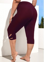 Wine Red plus size,Plain Color plus size,ROTITA Petal Shape Hollow Plus Size Wine Red Shorts