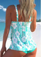 Cyan plus size,Floral plus size,ROTITA Floral Print Plus Size Cyan Crossover Hem Tankini Set