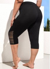 Black plus size,Plain Color plus size,ROTITA Plus Size Lace Stitching Black High Waist Shorts