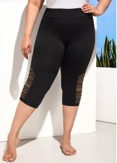 Black plus size,Plain Color plus size,ROTITA Plus Size Lace Stitching Black High Waist Shorts