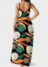Multi Color dresses,Plants dresses,Spaghetti Strap Leaf Print Double Side Pocket Dress