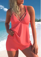 ROTITA Coral Red Cross Strap Tankini Set