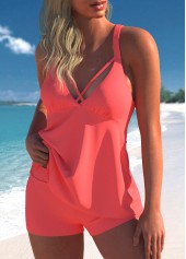 Coral swimwear,Plain Color swimwear,ROTITA Coral Red Cross Strap Tankini Set