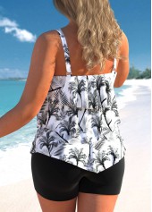 White plus size,Plants plus size,ROTITA Ruffle Hem Coconut Tree Print Plus Size Tankini Top