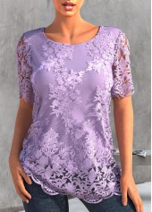 Light Purple plus size,Plain Color plus size,ROTITA Plus Size Embroidered Light Purple T Shirt