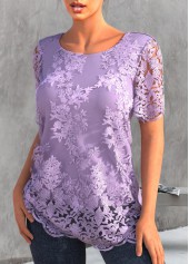 Light Purple plus size,Plain Color plus size,ROTITA Plus Size Embroidered Light Purple T Shirt